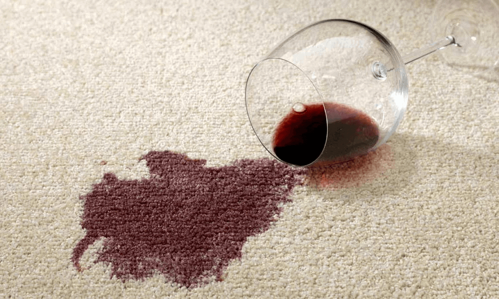 Wine stains the carpet